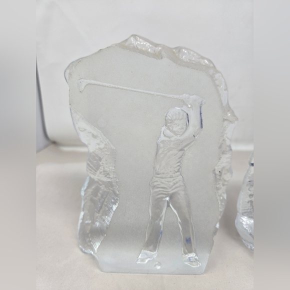 Paul Isling Crystal Glass Artwork Set Man & Women Playing On Golf Course Nybro - Picture 6 of 12